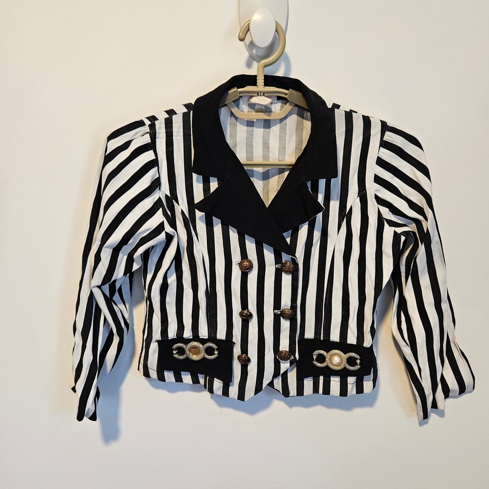 Vintage Celina Cropped Shirt Top S Pirate Renfaire Black White Striped Steampunk